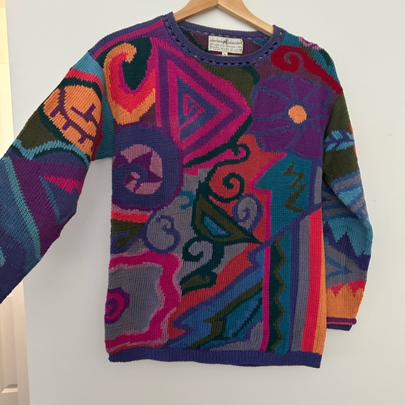 Peruvian Connection Knit Flower Sweater Size S Handmade Peru Pima Cotton - Picture 4 of 9